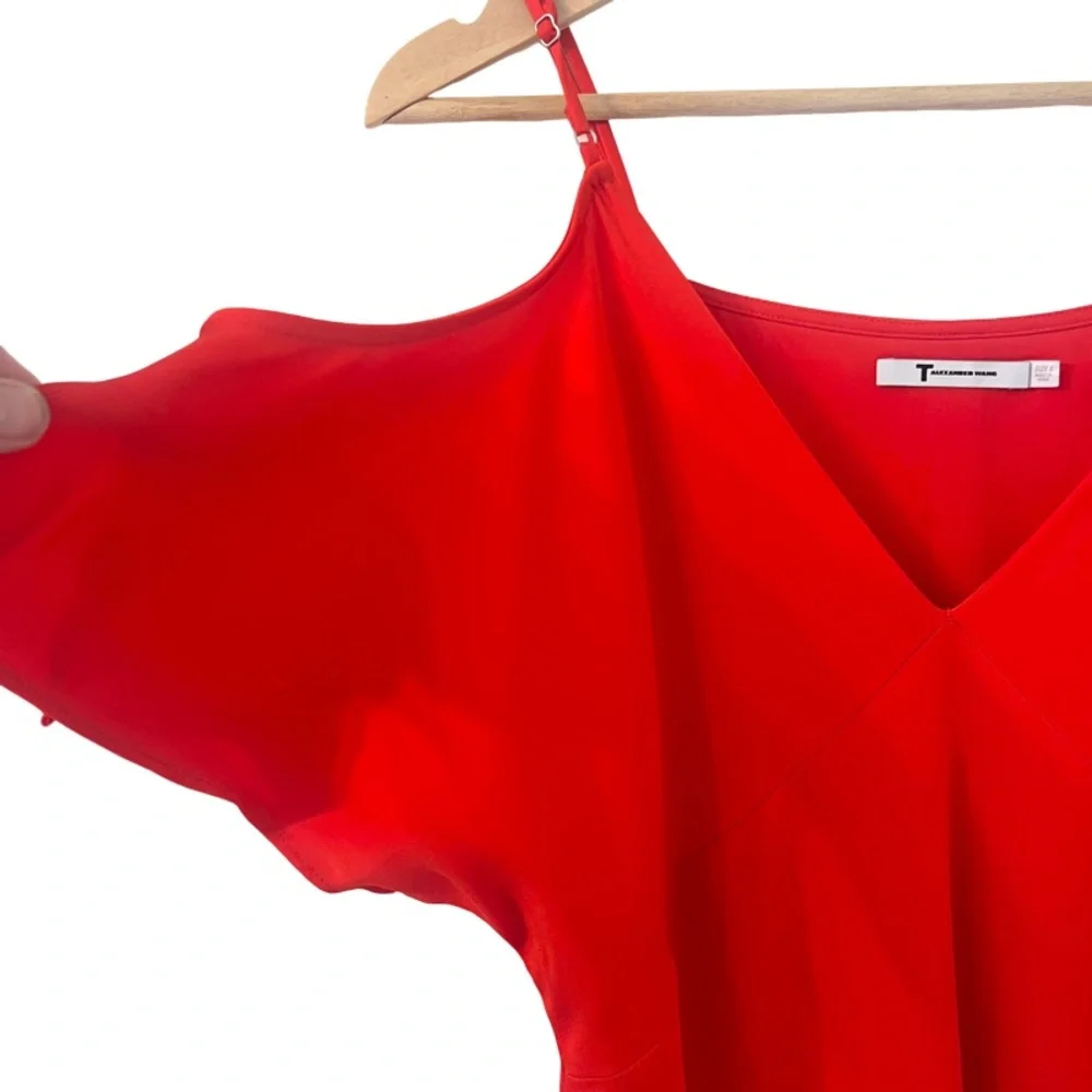 ALEXANDER WANG Cold Shoulder V Neck Crepe Midi Dress in Red Size 6